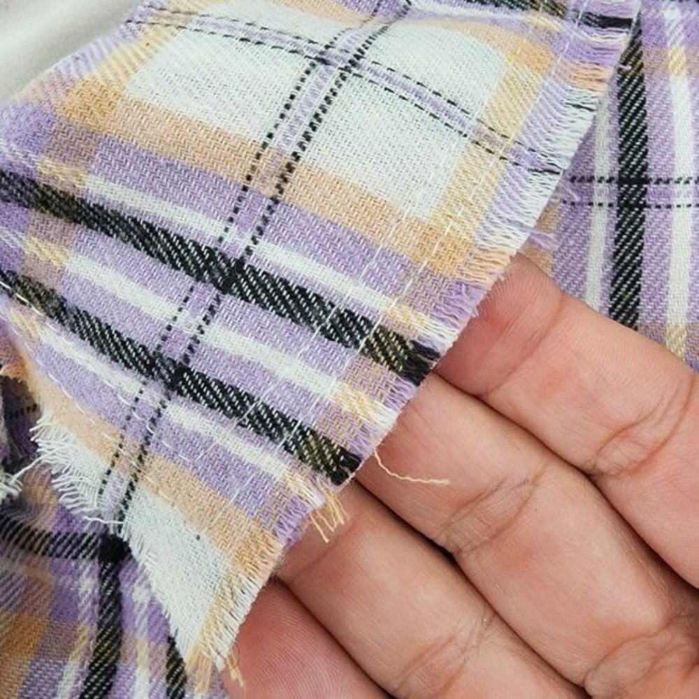 VEVERET Plaid Button Down Long Sleeve Raw Hem Shacket Shirt Lavender M & L NWT - Picture 9 of 16